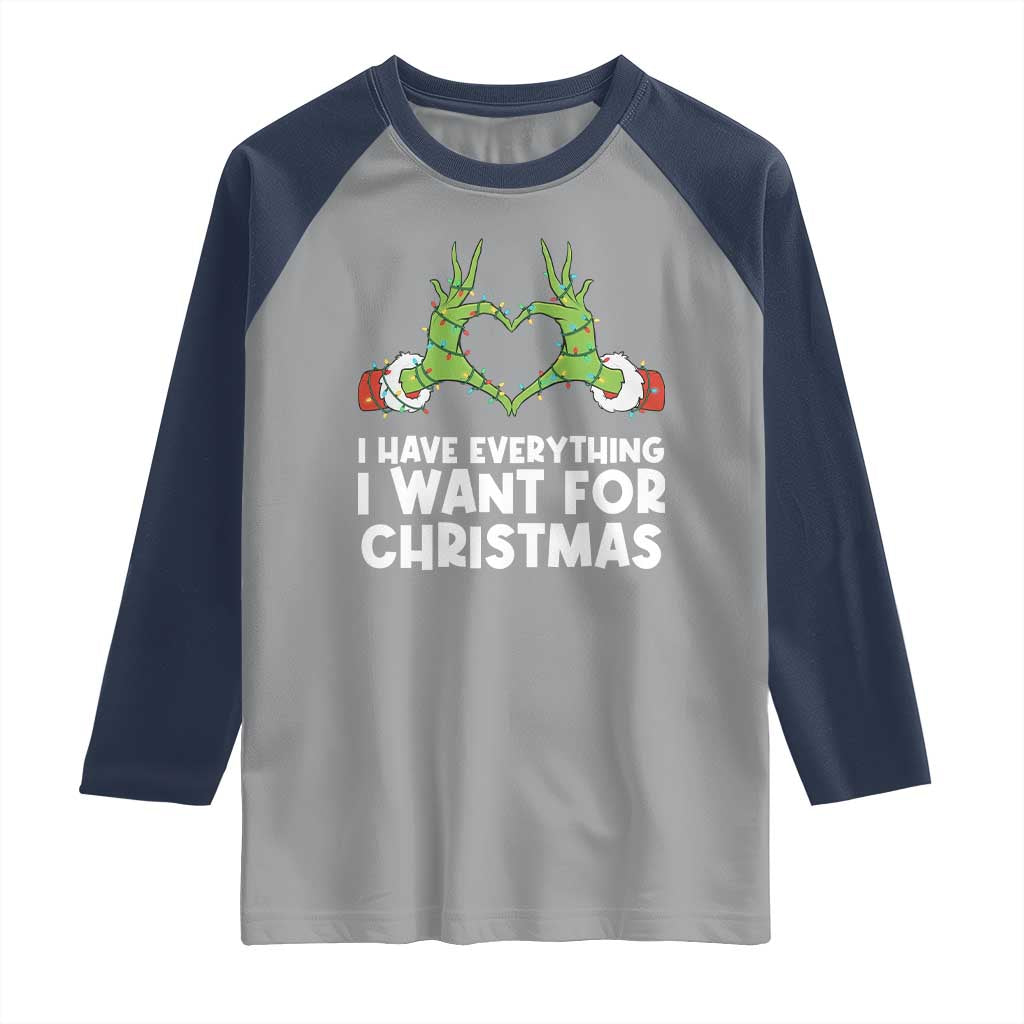Funny Elf Hand Christmas Raglan Shirt I Have Everything I Want For Christmas TS14 Sport Gray Navy Print Your Wear