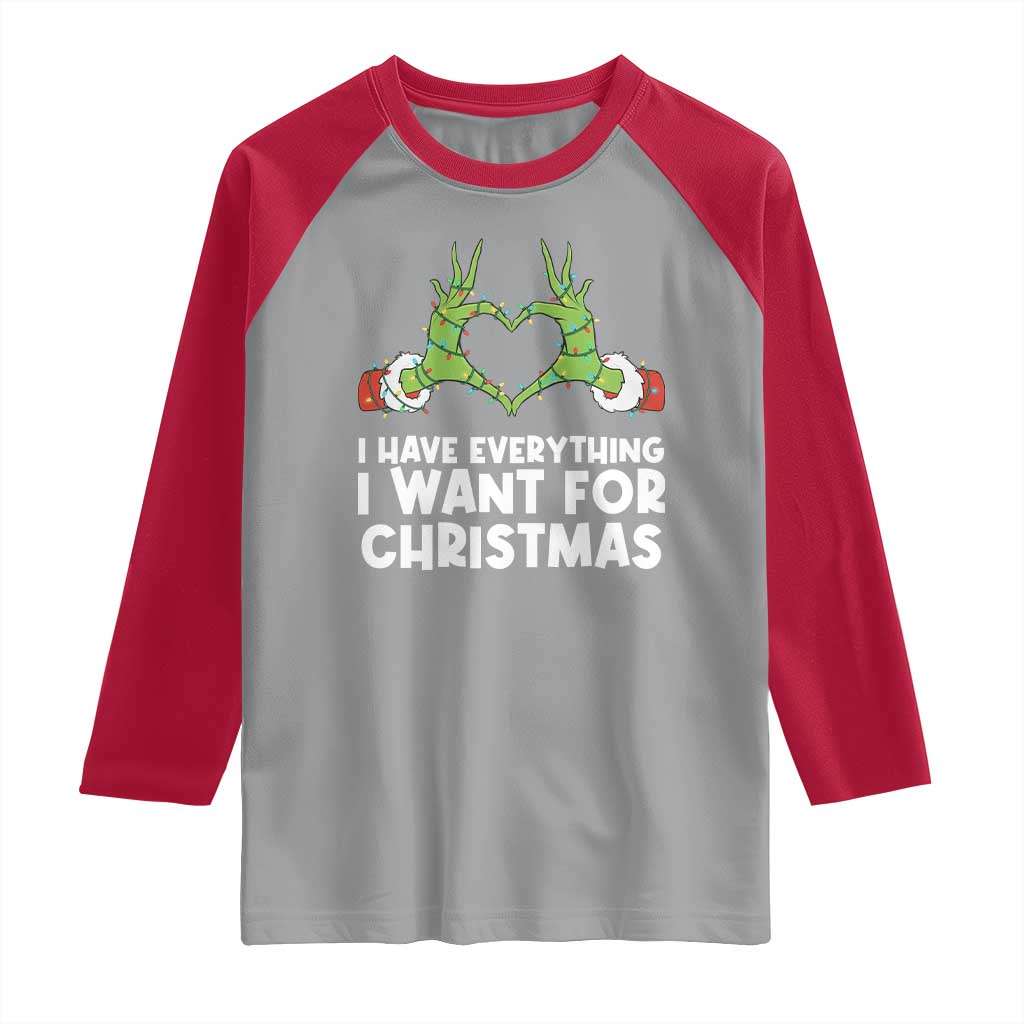 Funny Elf Hand Christmas Raglan Shirt I Have Everything I Want For Christmas TS14 Sport Gray Red Print Your Wear