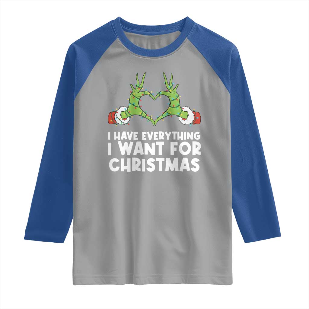 Funny Elf Hand Christmas Raglan Shirt I Have Everything I Want For Christmas TS14 Sport Gray Royal Print Your Wear