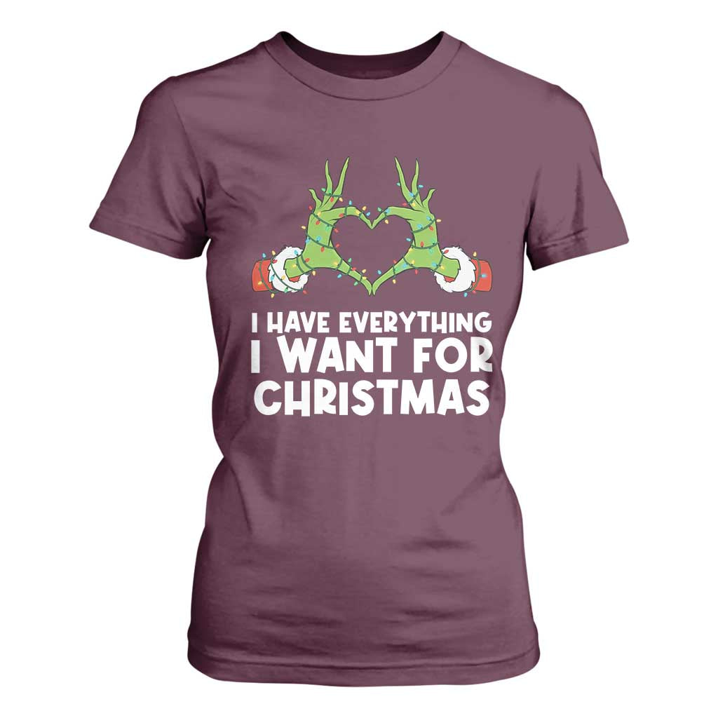 Funny Elf Hand Christmas T Shirt For Women I Have Everything I Want For Christmas TS14 Maroon Print Your Wear