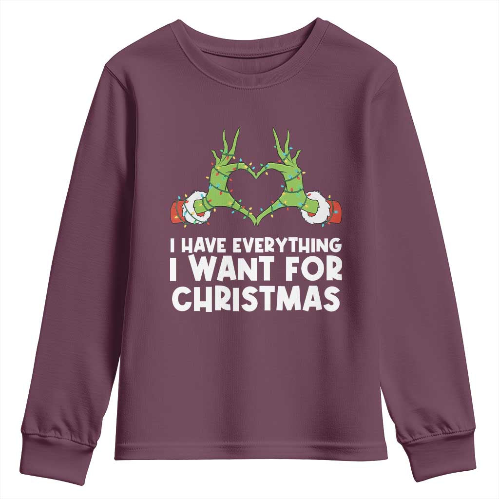 Funny Elf Hand Christmas Youth Sweatshirt I Have Everything I Want For Christmas TS14 Maroon Print Your Wear