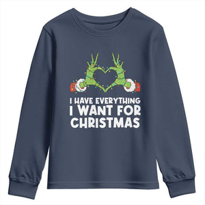 Funny Elf Hand Christmas Youth Sweatshirt I Have Everything I Want For Christmas TS14 Navy Print Your Wear