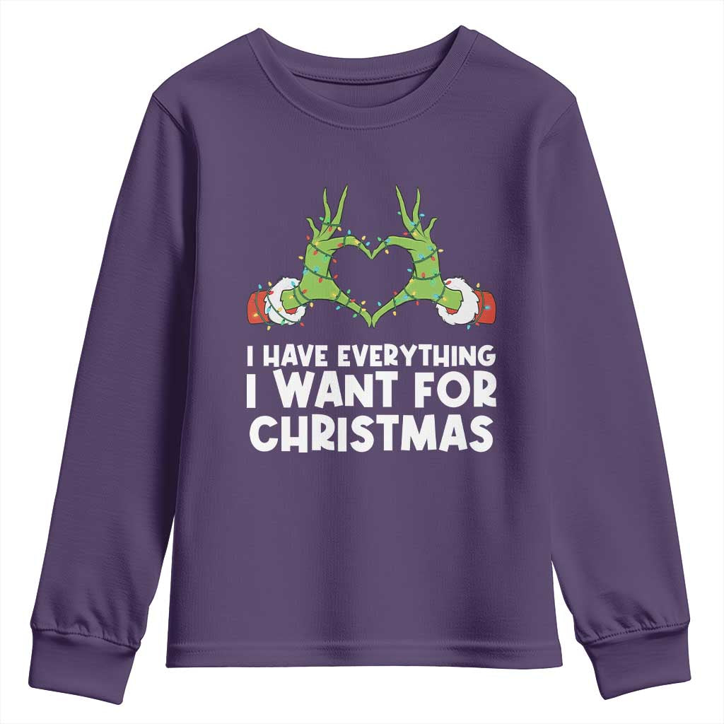 Funny Elf Hand Christmas Youth Sweatshirt I Have Everything I Want For Christmas TS14 Purple Print Your Wear
