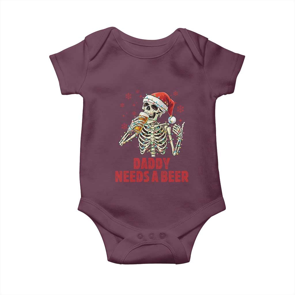 Funny Skeleton Beer Christmas Baby Onesie Daddy Needs A Beer TS14 Maroon Print Your Wear