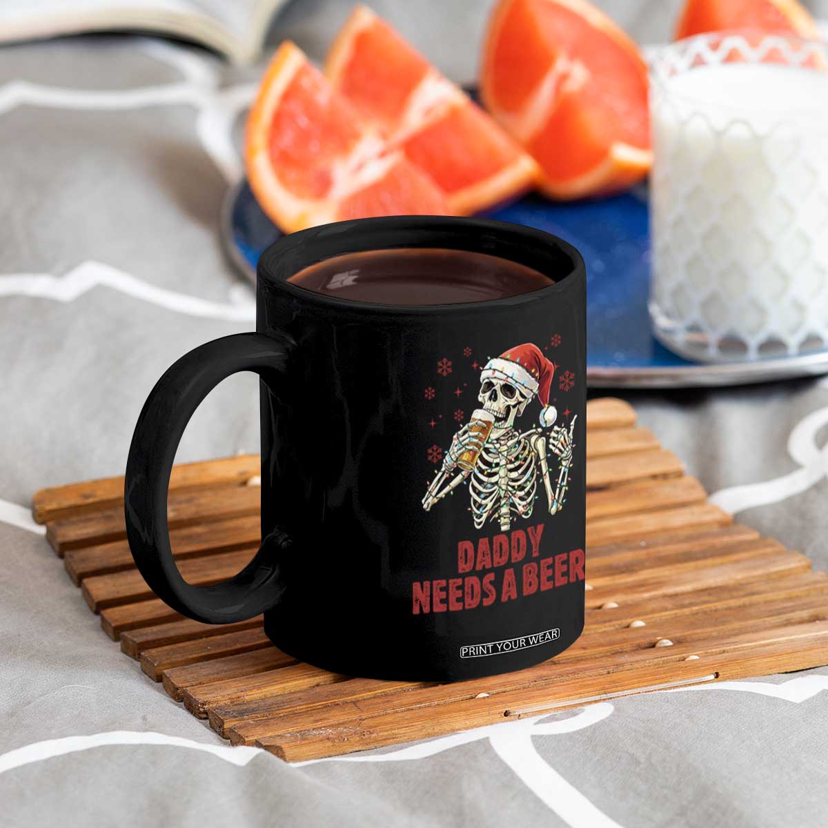 Funny Skeleton Beer Christmas Coffee Mug Daddy Needs A Beer TS14 Print Your Wear