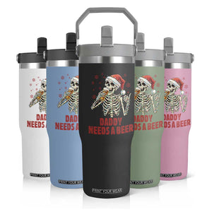 Funny Skeleton Beer Christmas Flip Straw Tumbler Daddy Needs A Beer TS14 Print Your Wear