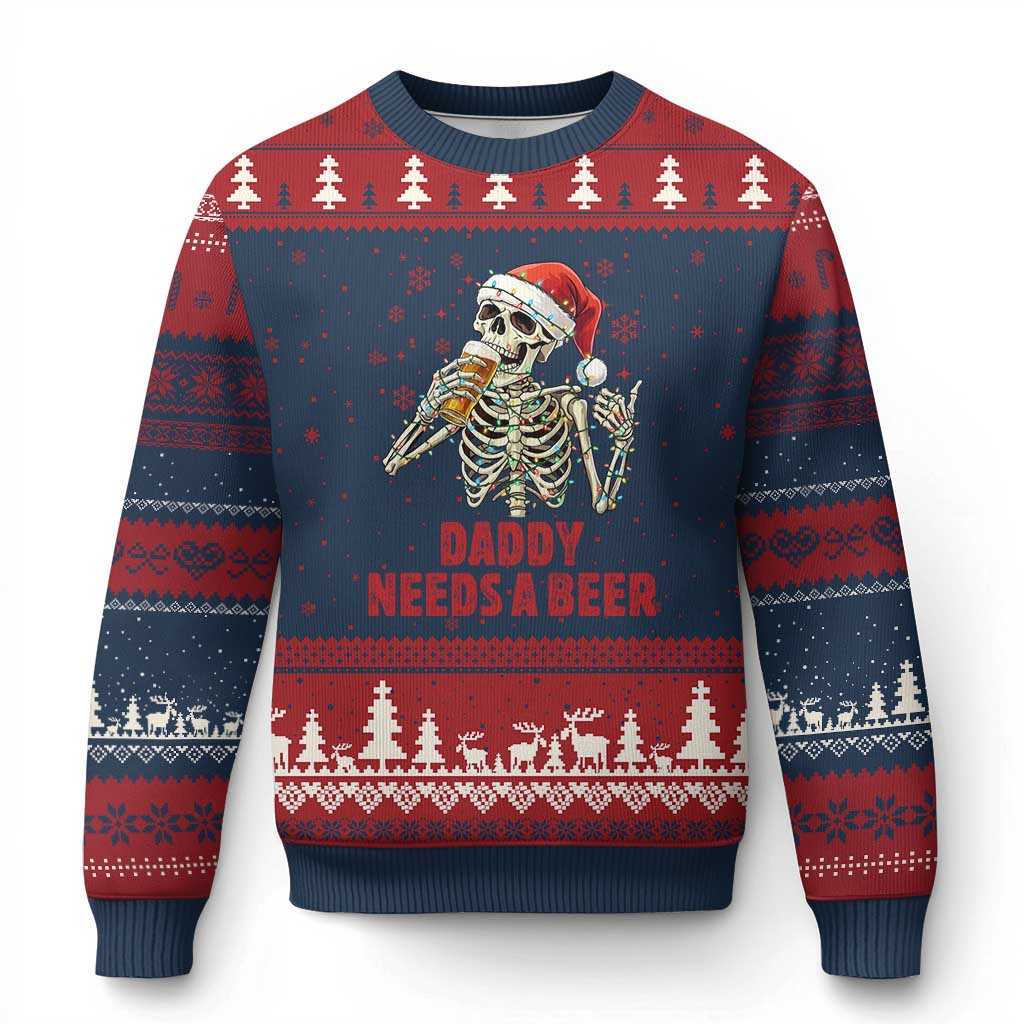 Funny Skeleton Beer Xmas Ugly Christmas Sweater Daddy Needs A Beer TS14 Navy Red Print Your Wear
