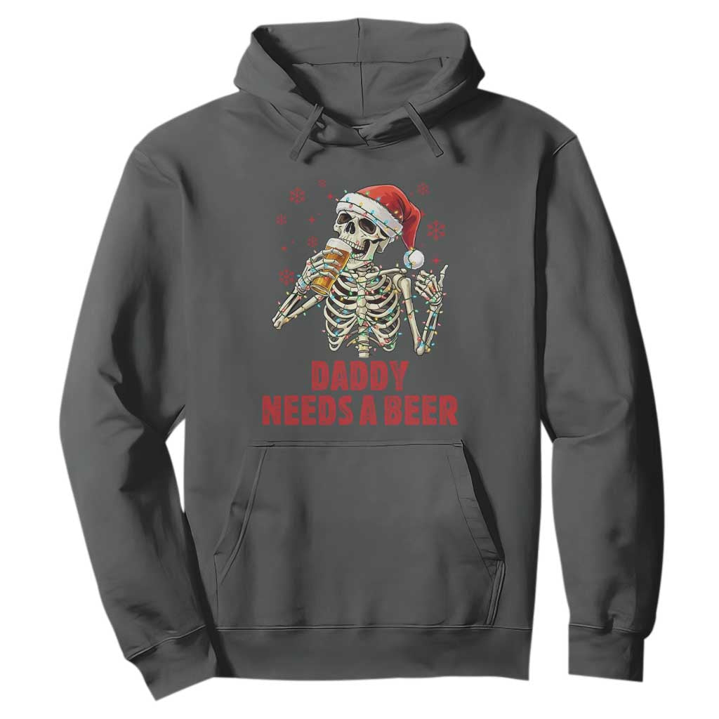 Funny Skeleton Beer Christmas Hoodie Daddy Needs A Beer TS14 Dark Heather Print Your Wear