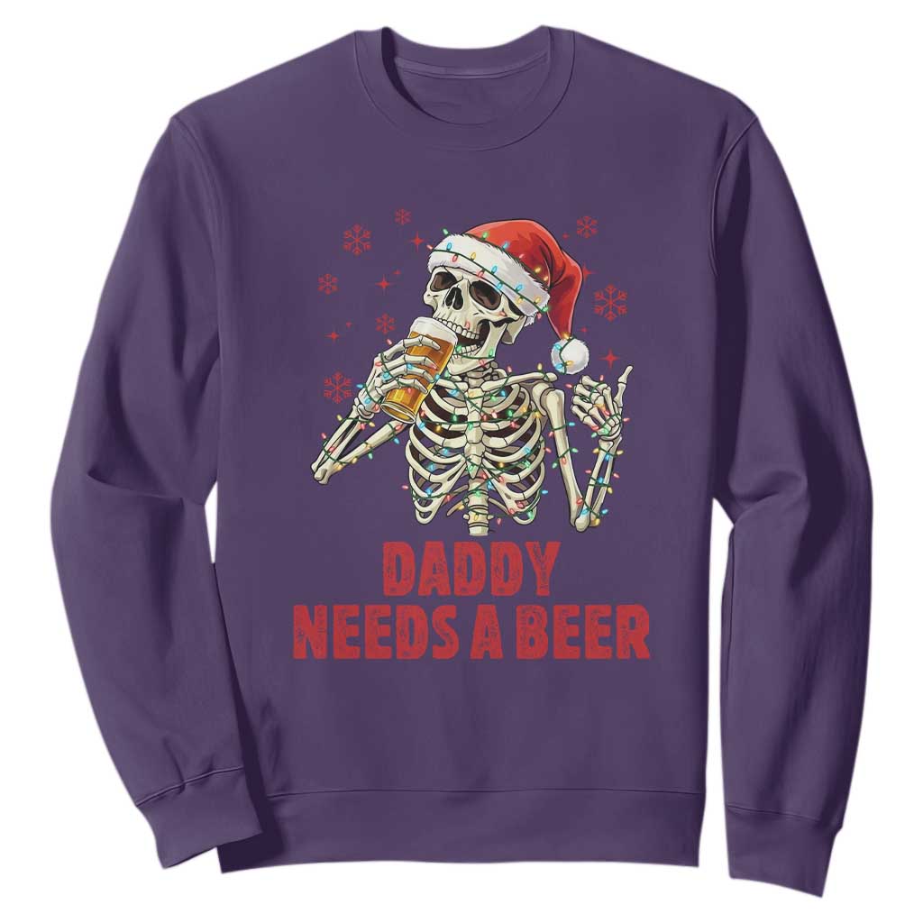 Funny Skeleton Beer Christmas Sweatshirt Daddy Needs A Beer TS14 Purple Print Your Wear