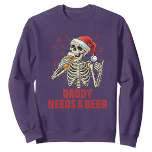 Funny Skeleton Beer Christmas Sweatshirt Daddy Needs A Beer TS14 Purple Print Your Wear
