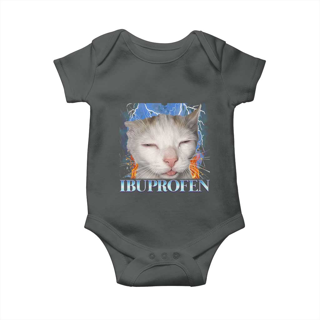 Funny Cat Meme Baby Onesie Ibuprofen Silly Kitten TS14 Dark Heather Print Your Wear