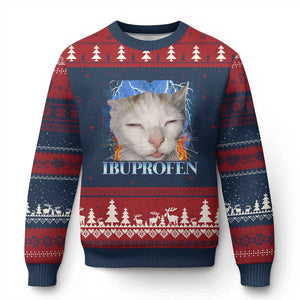 Funny Cat Meme Ugly Christmas Sweater Ibuprofen Silly Kitten TS14 Navy Red Print Your Wear