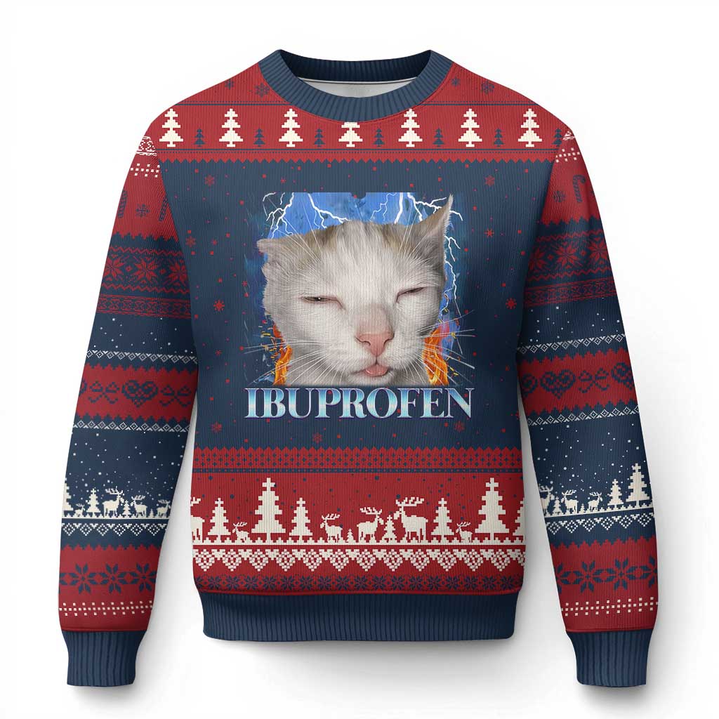 Funny Cat Meme Ugly Christmas Sweater Ibuprofen Silly Kitten TS14 Navy Red Print Your Wear