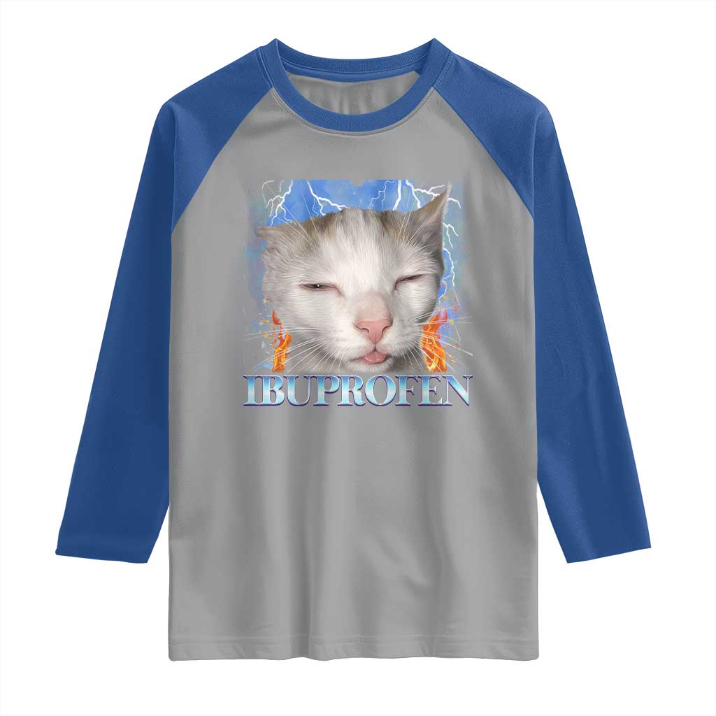 Funny Cat Meme Raglan Shirt Ibuprofen Silly Kitten TS14 Sport Gray Royal Print Your Wear