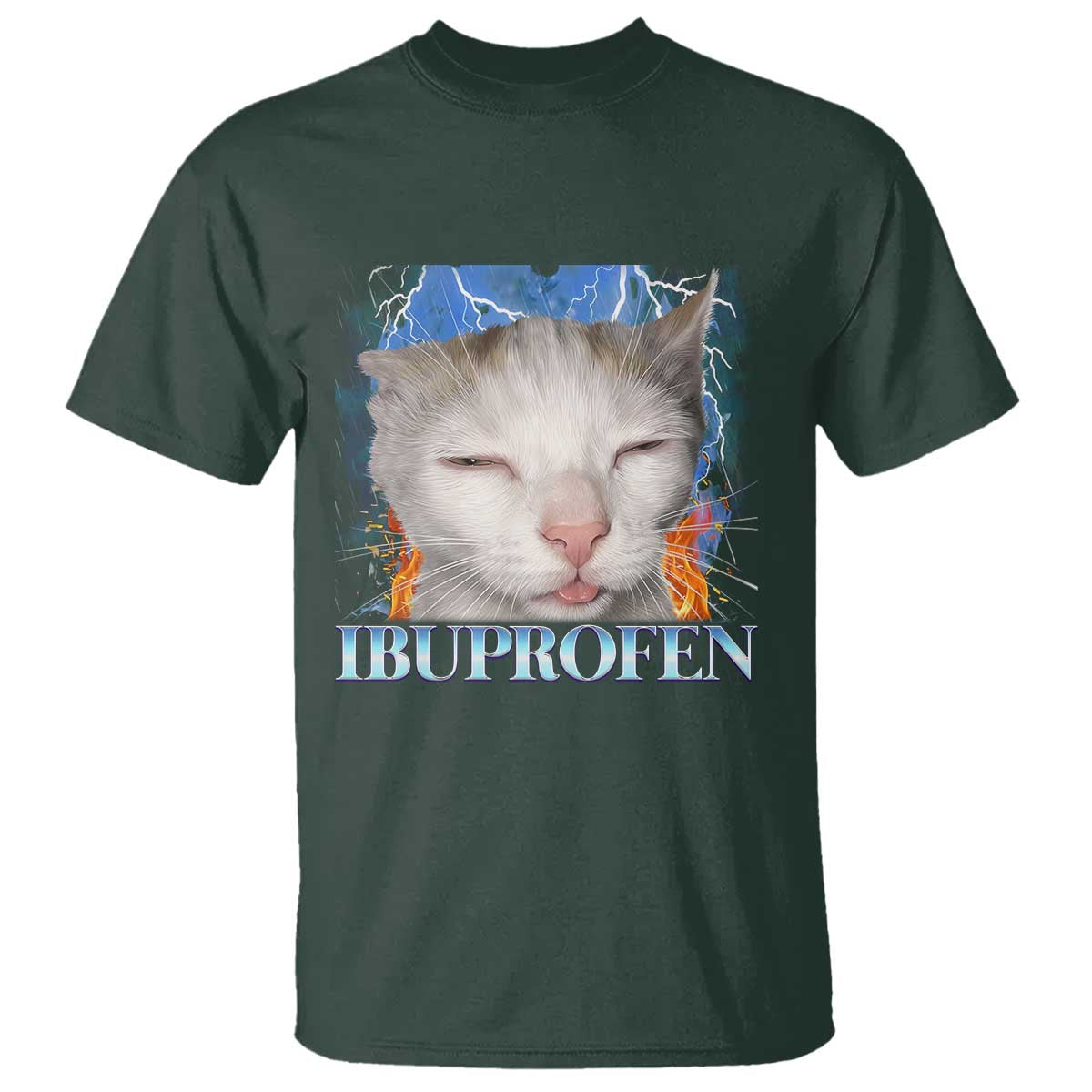 Funny Cat Meme T Shirt Ibuprofen Silly Kitten TS14 Dark Forest Green Print Your Wear