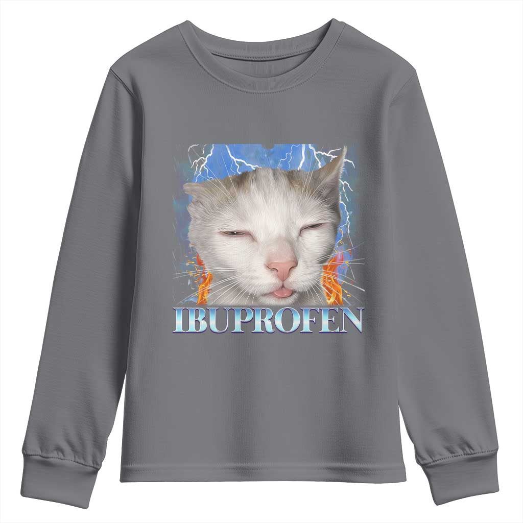 Funny Cat Meme Youth Sweatshirt Ibuprofen Silly Kitten TS14 Charcoal Print Your Wear