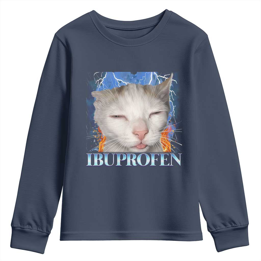 Funny Cat Meme Youth Sweatshirt Ibuprofen Silly Kitten TS14 Navy Print Your Wear