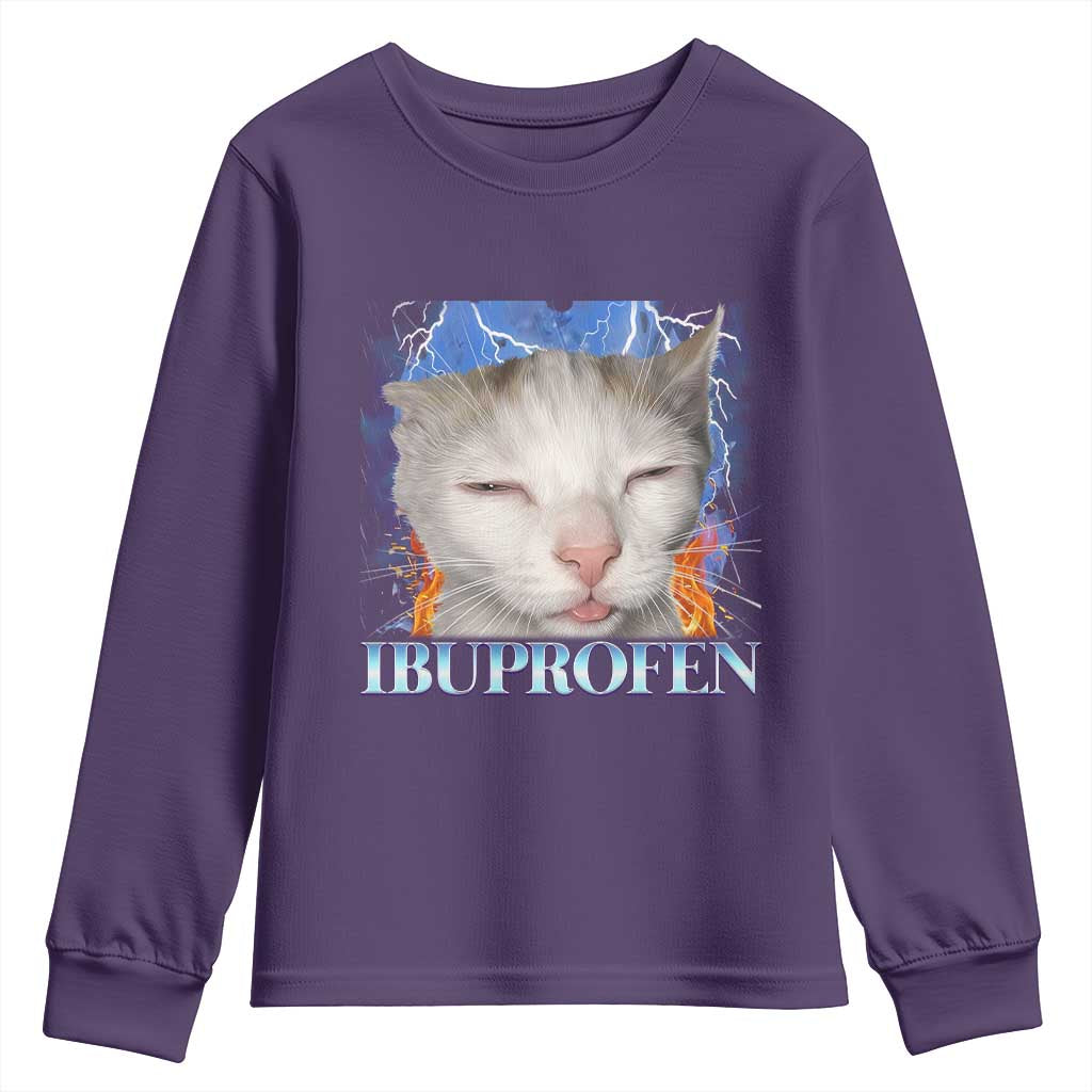 Funny Cat Meme Youth Sweatshirt Ibuprofen Silly Kitten TS14 Purple Print Your Wear