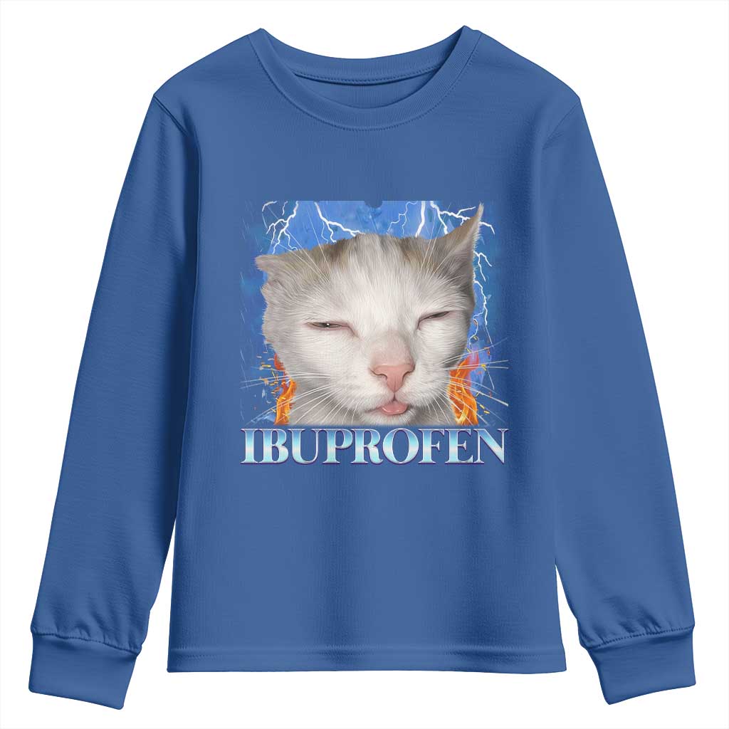 Funny Cat Meme Youth Sweatshirt Ibuprofen Silly Kitten TS14 Royal Blue Print Your Wear