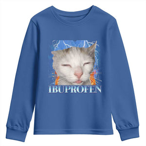 Funny Cat Meme Youth Sweatshirt Ibuprofen Silly Kitten TS14 Royal Blue Print Your Wear