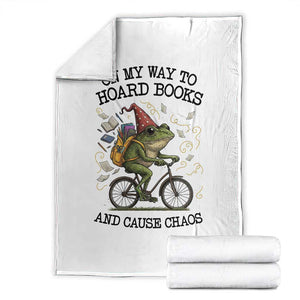 Funny Frog Meme Throw Blanket On My Way to Hoard Books and Cause Chaos TS14 White Print Your Wear