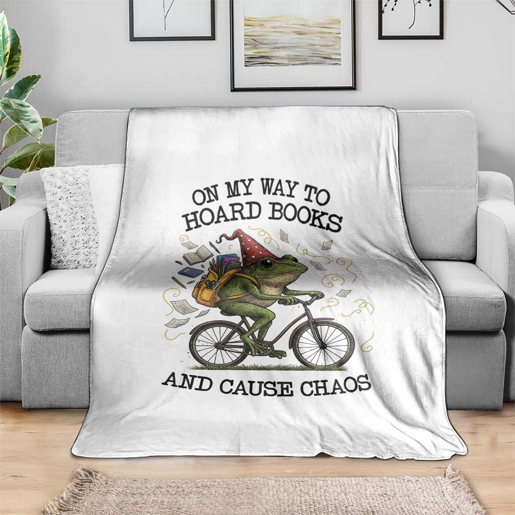 Funny Frog Meme Throw Blanket On My Way to Hoard Books and Cause Chaos TS14 Print Your Wear