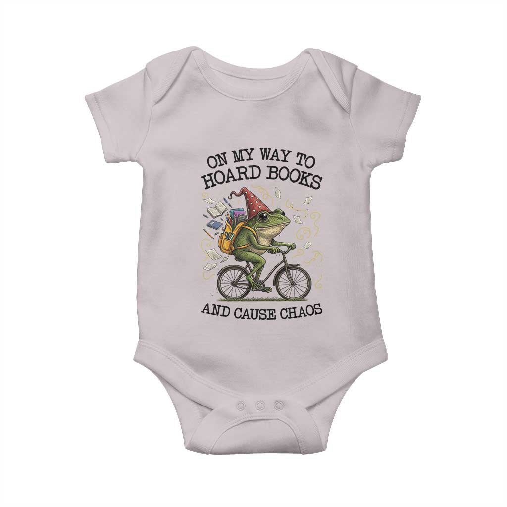 Funny Frog Meme Baby Onesie On My Way to Hoard Books and Cause Chaos TS14 Ice Gray Print Your Wear