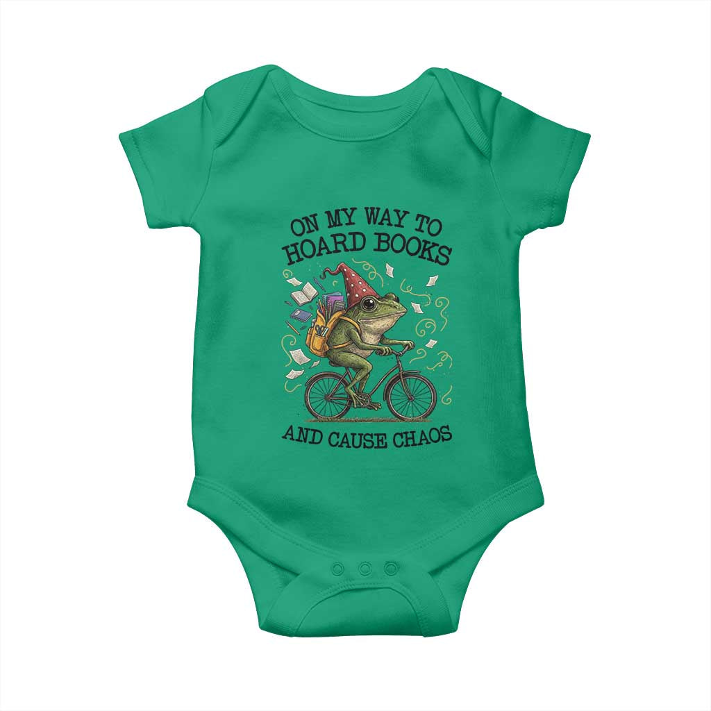 Funny Frog Meme Baby Onesie On My Way to Hoard Books and Cause Chaos TS14 Irish Green Print Your Wear