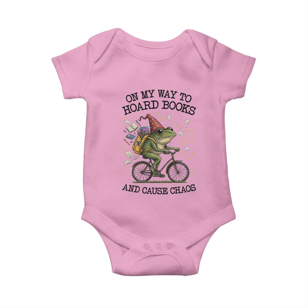 Funny Frog Meme Baby Onesie On My Way to Hoard Books and Cause Chaos TS14 Light Pink Print Your Wear