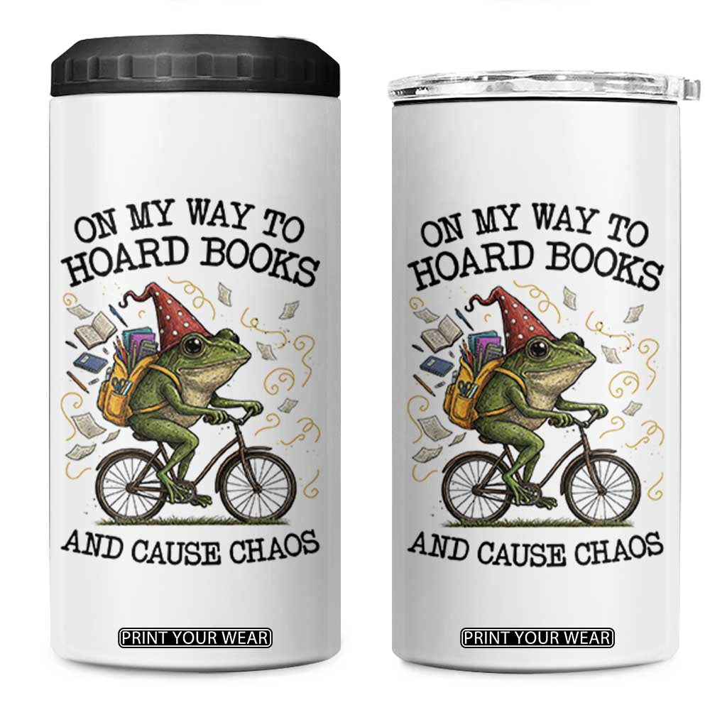 Funny Frog Meme 4 in 1 Can Cooler Tumbler On My Way to Hoard Books and Cause Chaos TS14 One Size: 16 oz White Print Your Wear