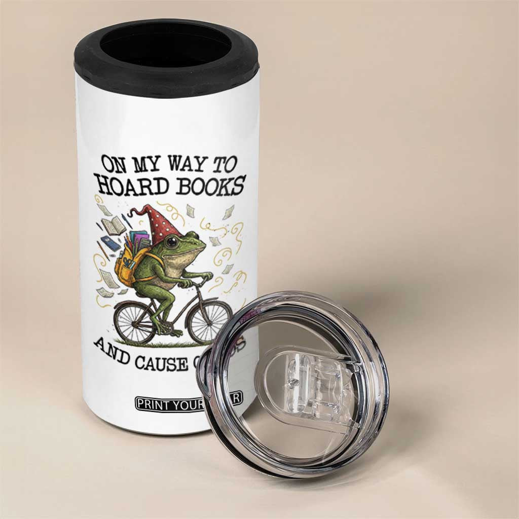 Funny Frog Meme 4 in 1 Can Cooler Tumbler On My Way to Hoard Books and Cause Chaos TS14 Print Your Wear