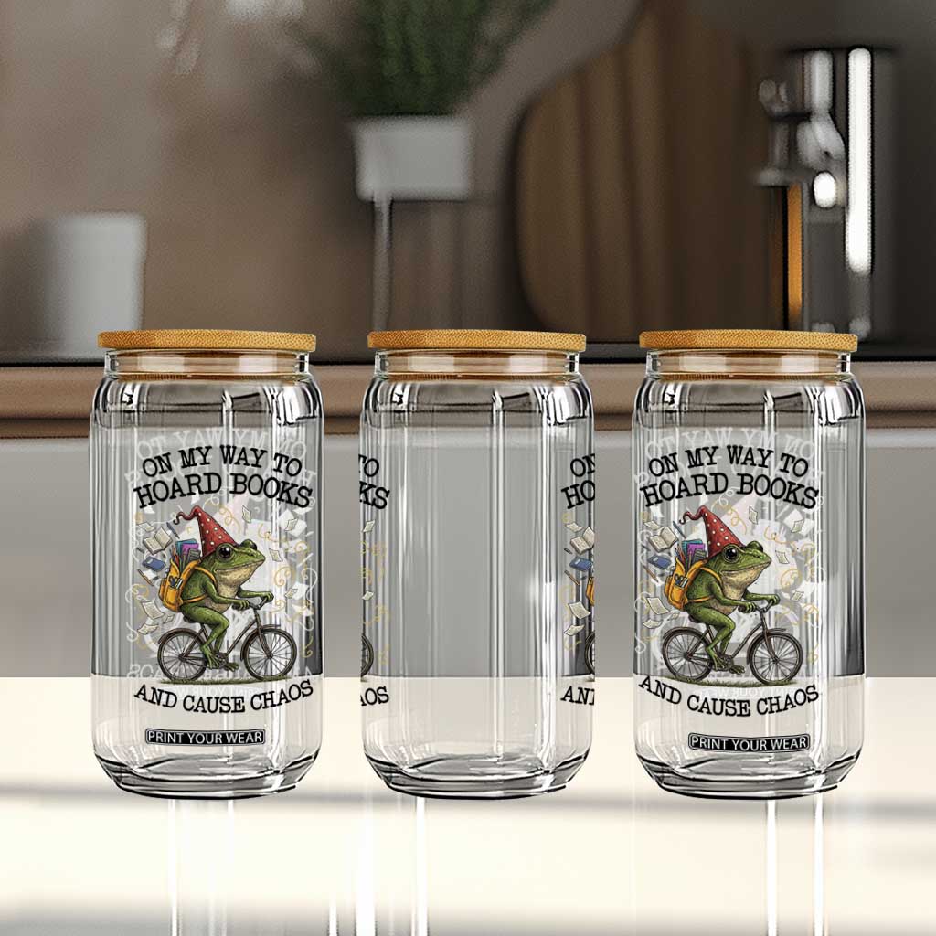 Funny Frog Meme Glass Can On My Way to Hoard Books and Cause Chaos TS14 Print Your Wear