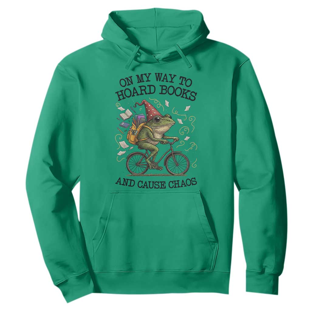 Funny Frog Meme Hoodie On My Way to Hoard Books and Cause Chaos - Print Your Wear
