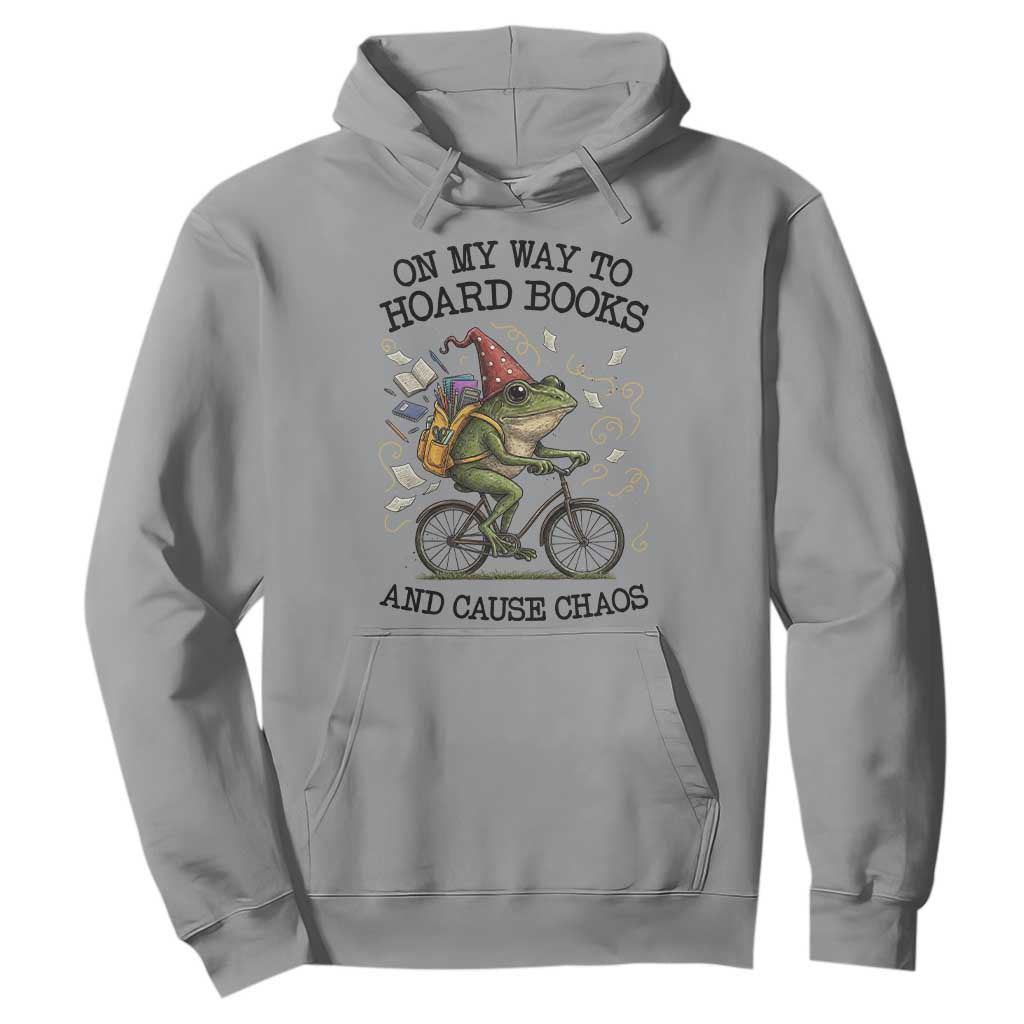 Funny Frog Meme Hoodie On My Way to Hoard Books and Cause Chaos TS14 Sport Gray Print Your Wear