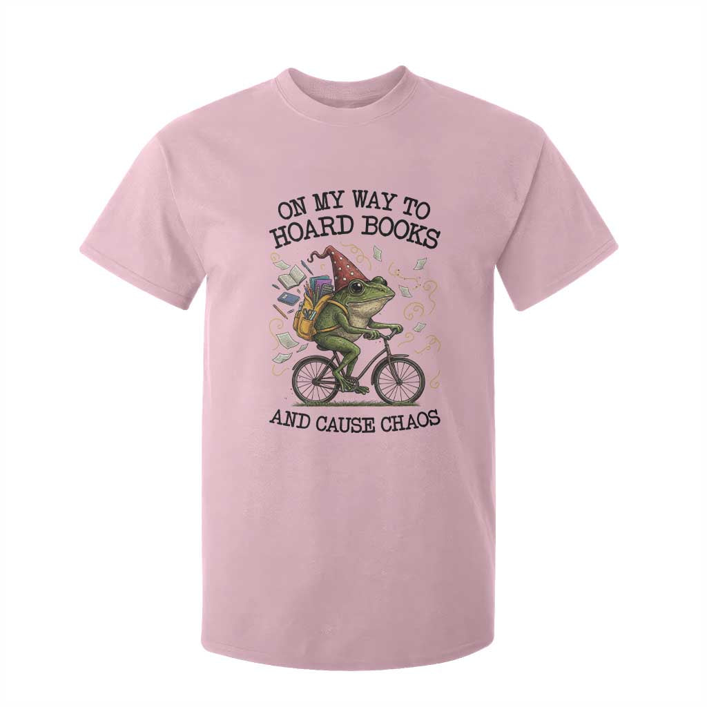 Funny Frog Meme T Shirt For Kid On My Way to Hoard Books and Cause Chaos TS14 Light Pink Print Your Wear