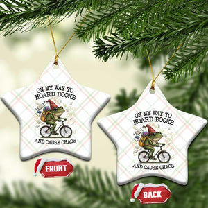 Funny Frog Meme Ceramic Ornament On My Way to Hoard Books and Cause Chaos TS14 Print Your Wear