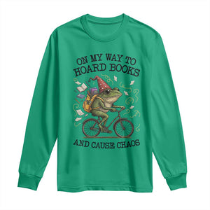 Funny Frog Meme Long Sleeve Shirt On My Way to Hoard Books and Cause Chaos TS14 Irish Green Print Your Wear