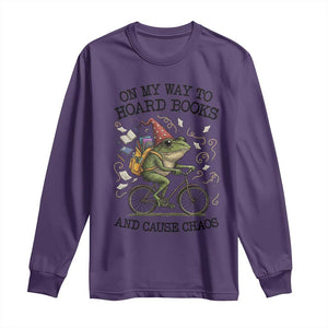 Funny Frog Meme Long Sleeve Shirt On My Way to Hoard Books and Cause Chaos TS14 Purple Print Your Wear