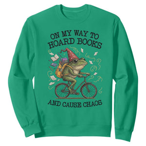 Funny Frog Meme Sweatshirt On My Way to Hoard Books and Cause Chaos TS14 Irish Green Print Your Wear
