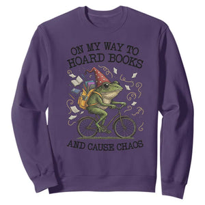 Funny Frog Meme Sweatshirt On My Way to Hoard Books and Cause Chaos TS14 Purple Print Your Wear