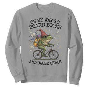 Funny Frog Meme Sweatshirt On My Way to Hoard Books and Cause Chaos TS14 Sport Gray Print Your Wear