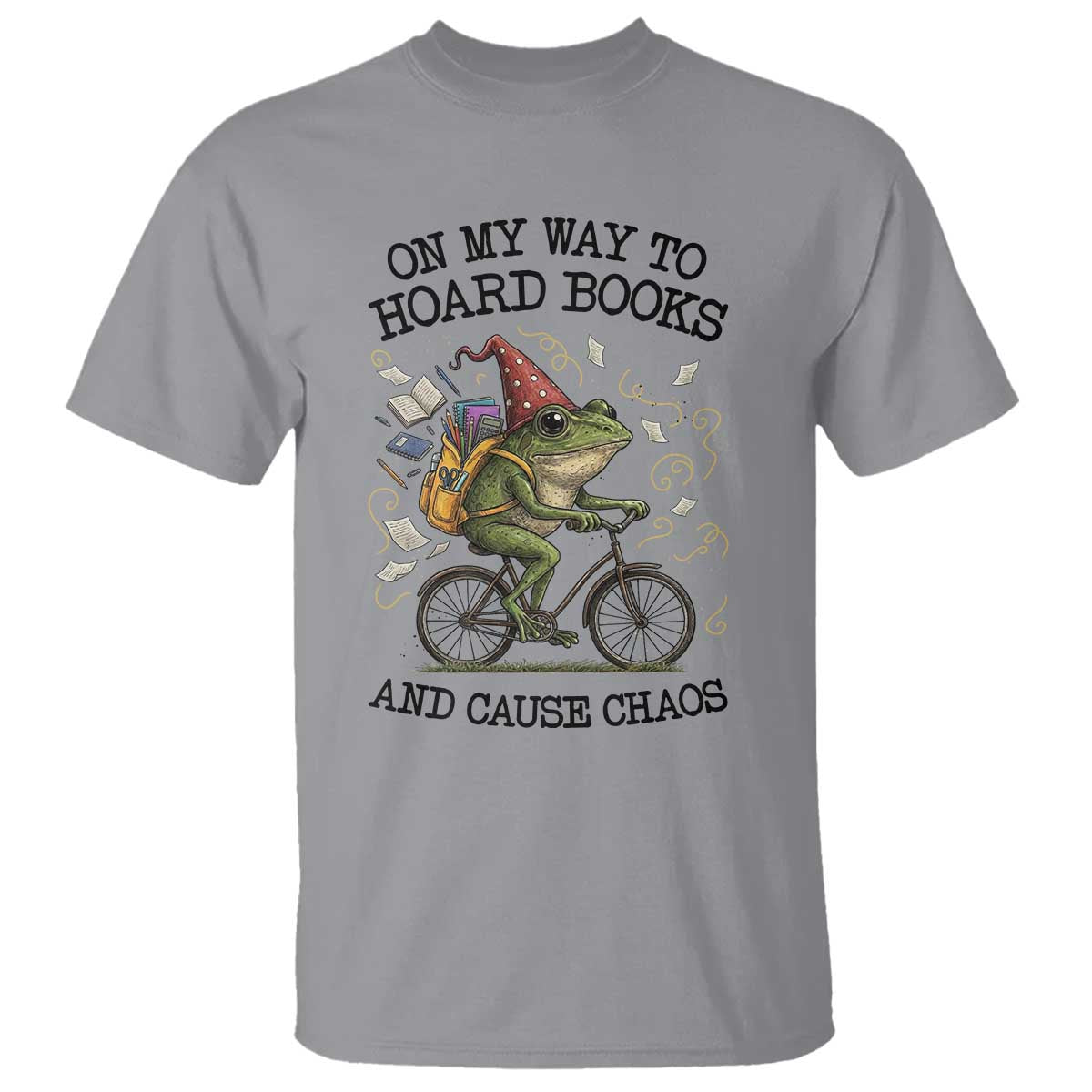 Funny Frog Meme T Shirt On My Way to Hoard Books and Cause Chaos TS14 Sport Gray Print Your Wear