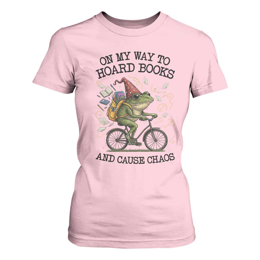 Funny Frog Meme T Shirt For Women On My Way to Hoard Books and Cause Chaos TS14 Light Pink Print Your Wear