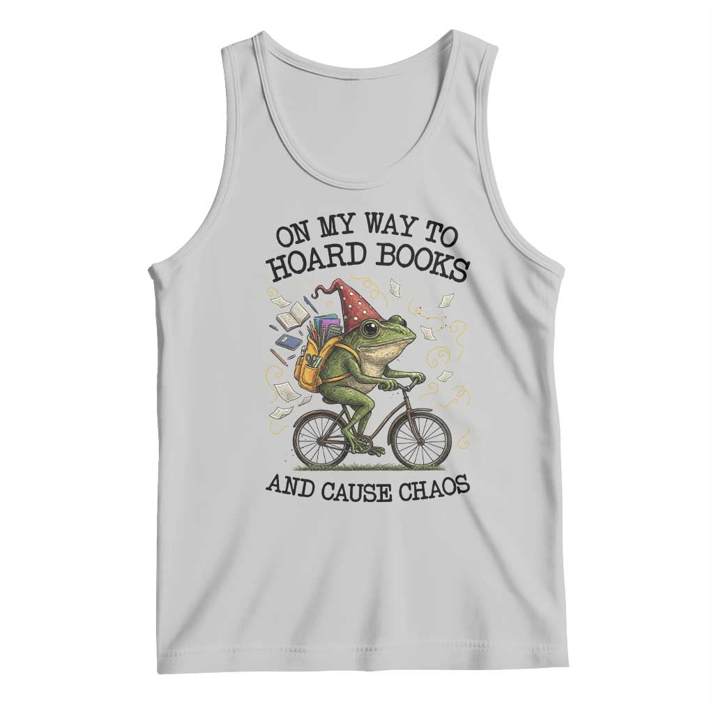 Funny Frog Meme Tank Top On My Way to Hoard Books and Cause Chaos TS14 Ash Print Your Wear