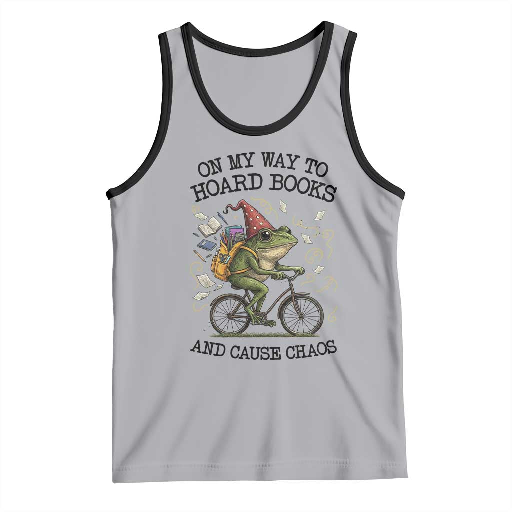 Funny Frog Meme Tank Top On My Way to Hoard Books and Cause Chaos TS14 Athletic Heather Black Print Your Wear