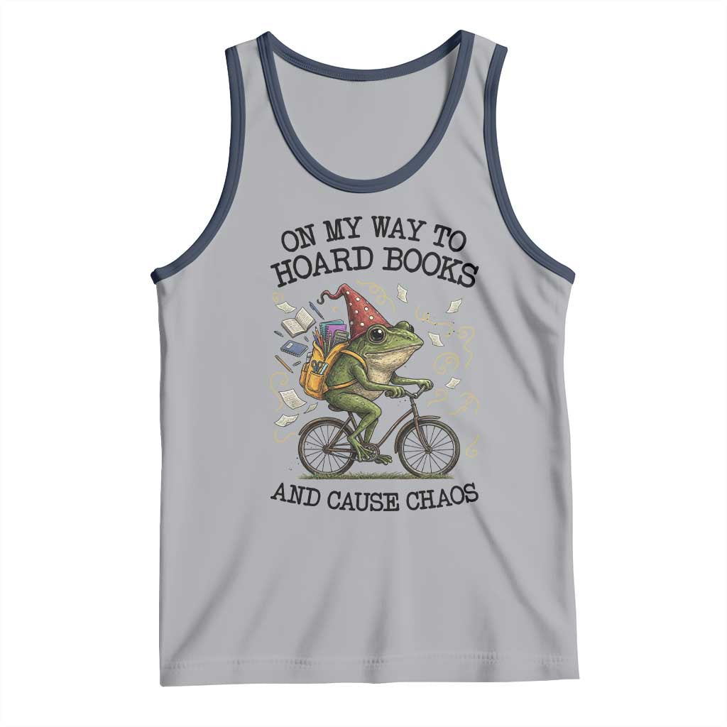 Funny Frog Meme Tank Top On My Way to Hoard Books and Cause Chaos TS14 Athletic Heather Navy Print Your Wear