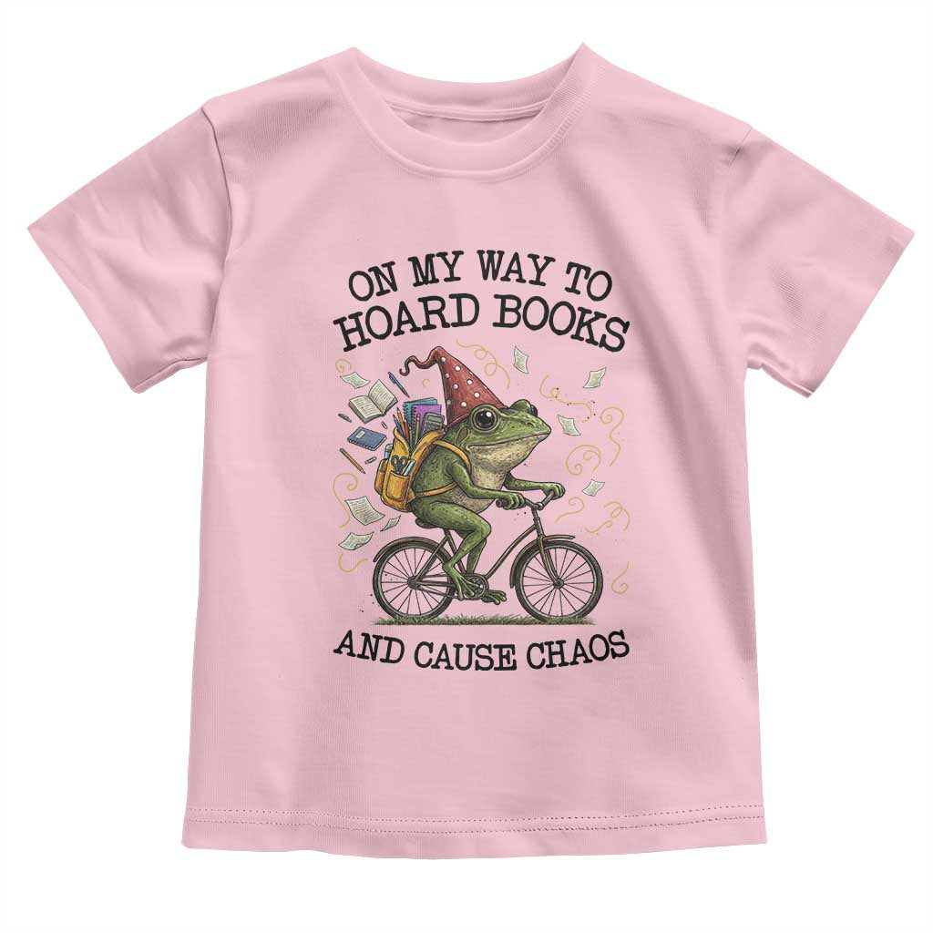 Funny Frog Meme Toddler T Shirt On My Way to Hoard Books and Cause Chaos TS14 Light Pink Print Your Wear