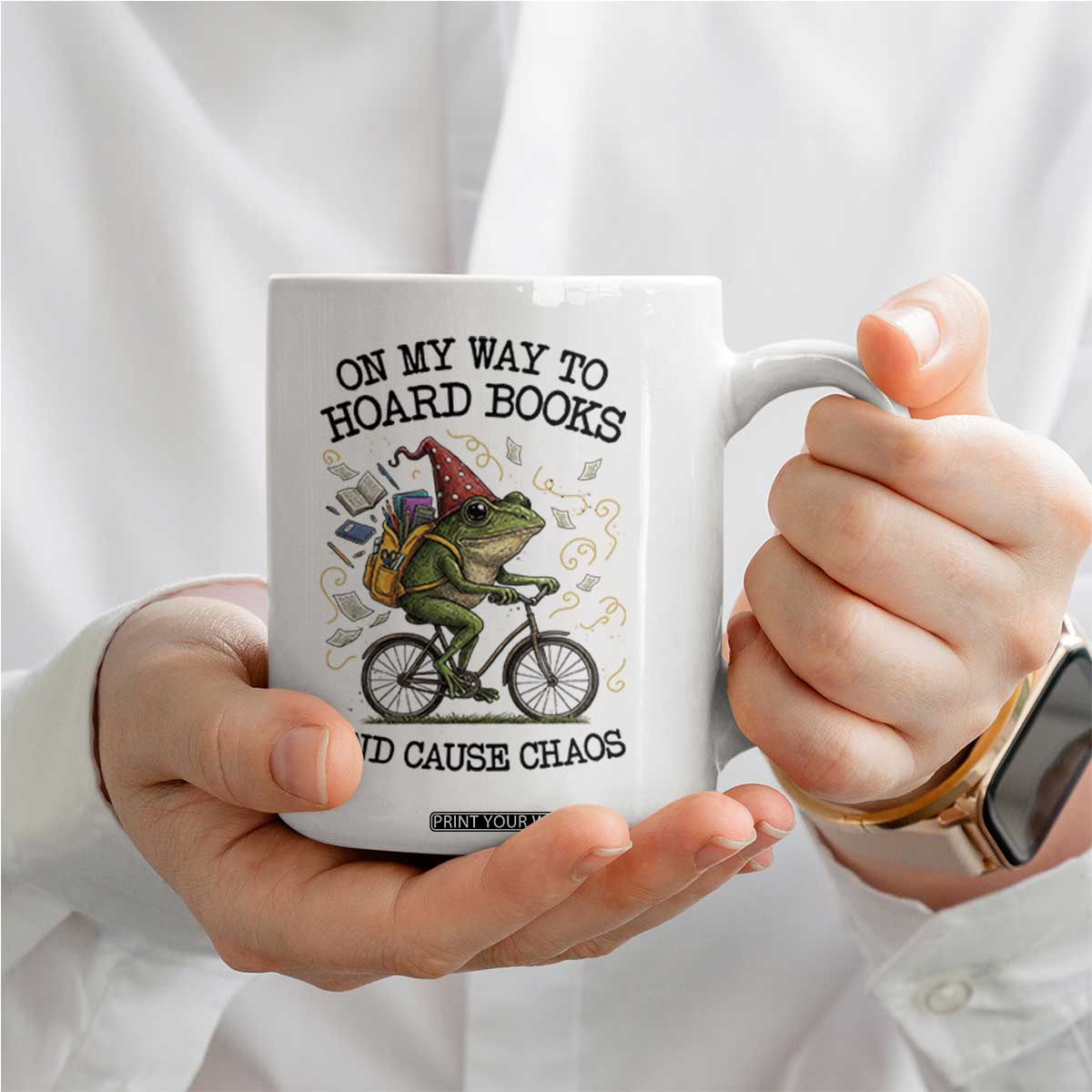 Funny Frog Meme Coffee Mug On My Way to Hoard Books and Cause Chaos TS14 Print Your Wear