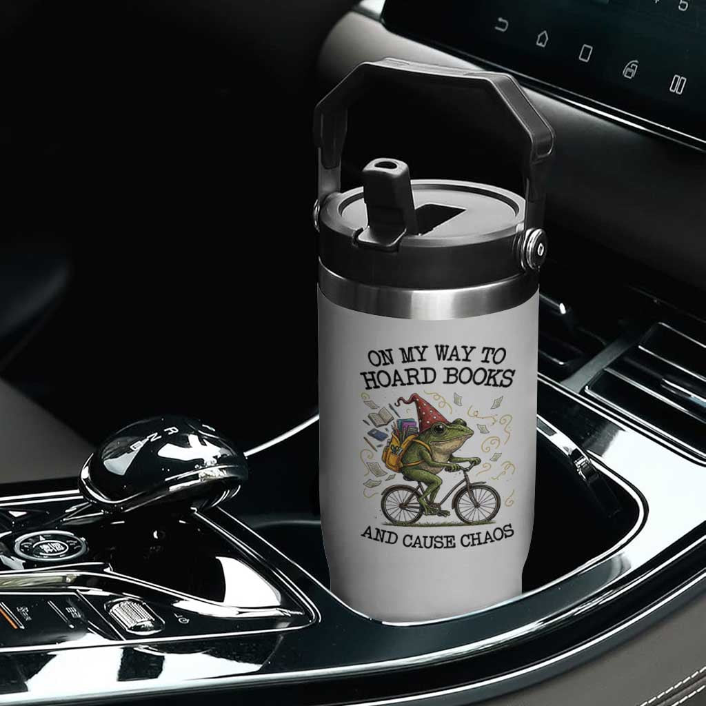 Funny Frog Meme Flip Straw Tumbler On My Way to Hoard Books and Cause Chaos TS14 Print Your Wear