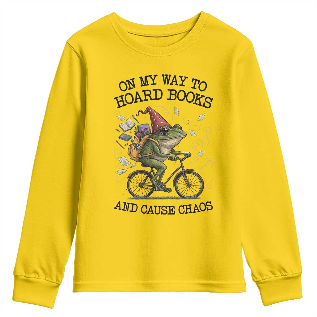 Funny Frog Meme Youth Sweatshirt On My Way to Hoard Books and Cause Chaos TS14 Daisy Print Your Wear